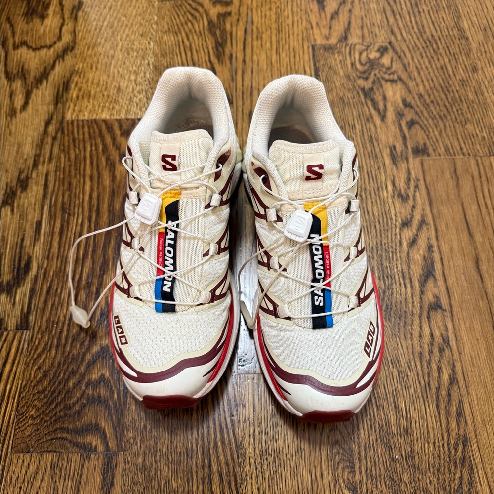 Salomon Cream and Red Athletic Shoes